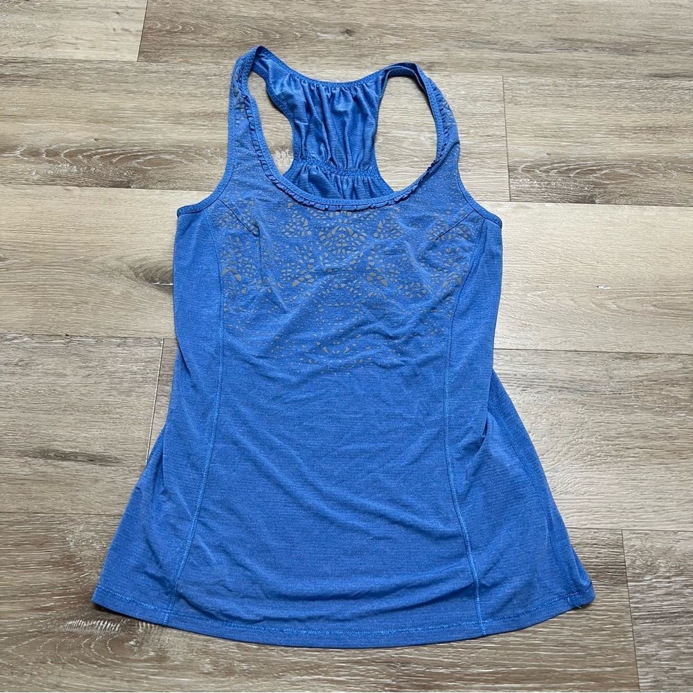 LULULEMON Sky Blue BURN OUT SHEER RACERBACK TANK TOP 4 Ruffle Back